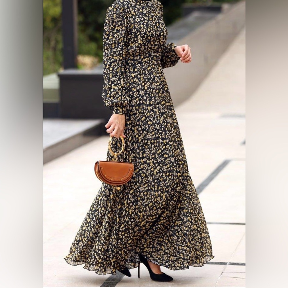 Annah Hariri Black, White & Gold Maxi Dress